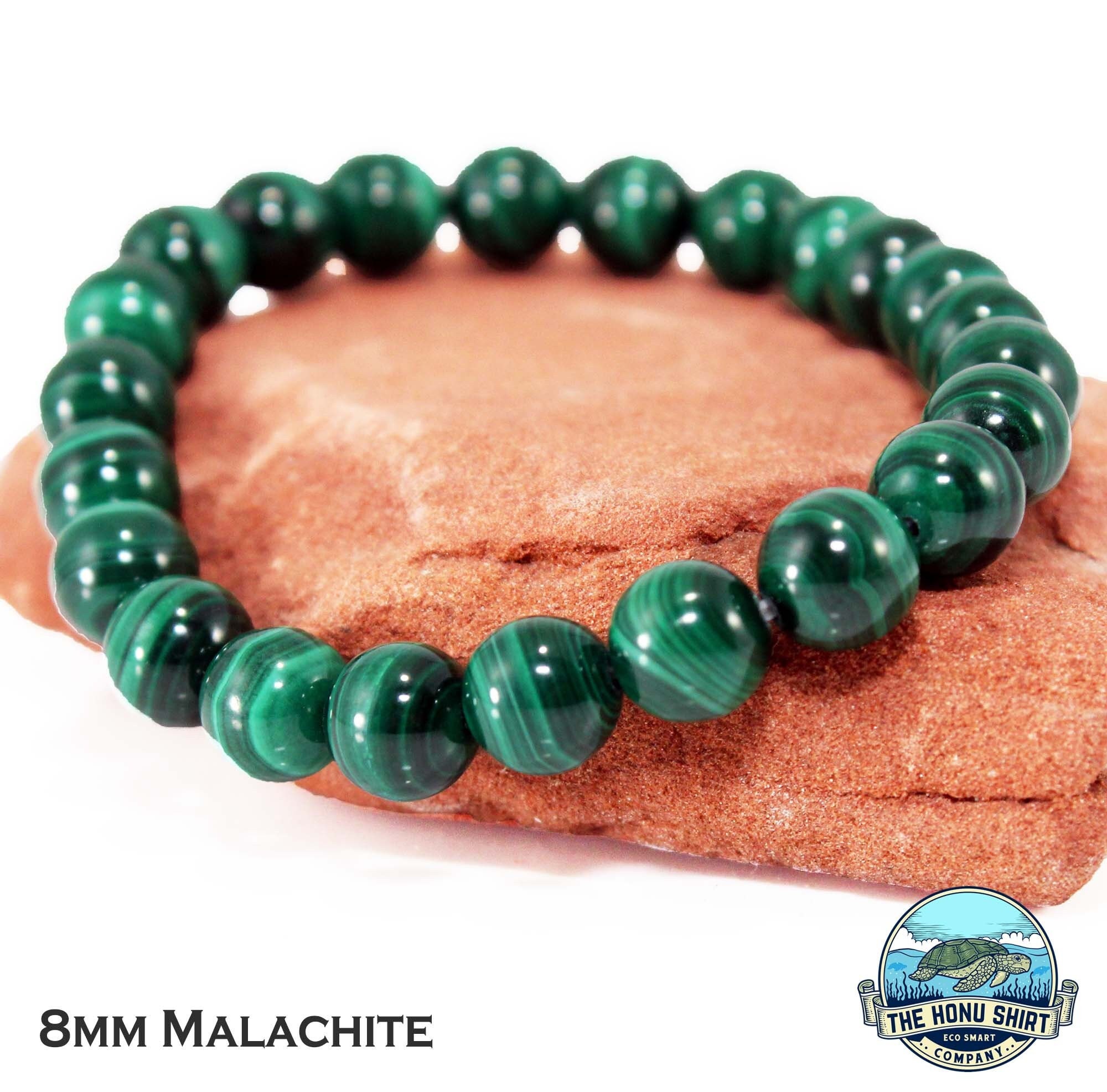 Malachite Bracelet 8 Mm on Elastic Many Sizes Available Real