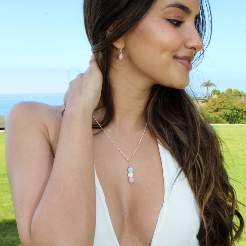 Moonstone Aquamarine Rose Quartz EMF Fertility Necklace Etsy