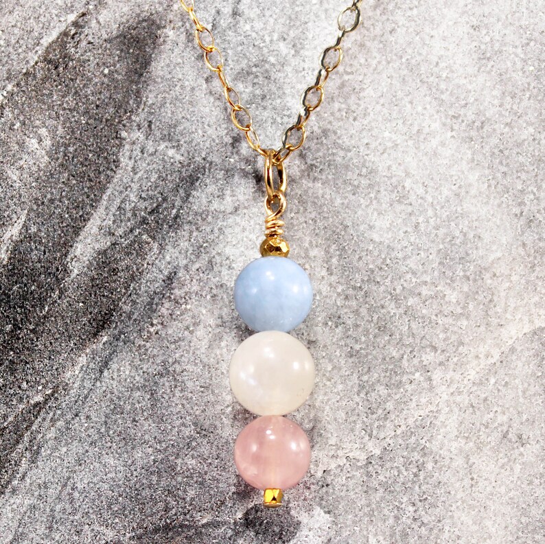 Moonstone Aquamarine Rose Quartz EMF Fertility Necklace Etsy