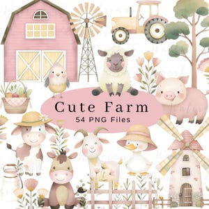 Clipart di fattoria carina, Clipart digitale acquerello di animali da fattoria, Animali da fattoria, Vita di fattoria ad acquerello, Clipart di cottage, Clipart di maiale carino, Animali