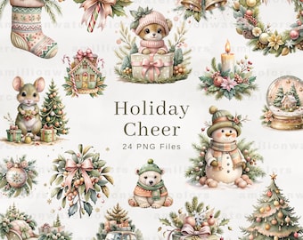 Winter Clipart, Christmas Watercolor Clip Art, christmas clipart, Christmas PNG, clipart commercial use, Snow Christmas, Clip art Bundle