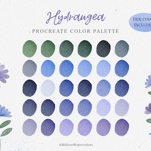 Paleta de colores Procreate Paleta de colores morados Procreate Descarga Tonos azules Colores verdes Ilustración para iPad Muestras florales Procreate