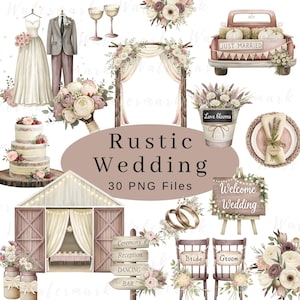 Bruiloft clipart aquarel, rustieke bruiloft, digitale png-bestanden, aquarel clipart, bruiloft illustratie, trouwen clipart, huwelijk DIY