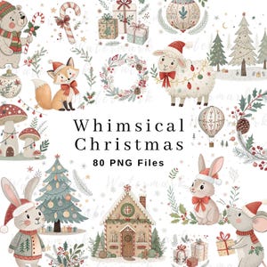 Whimsical Christmas Clipart, Christmas Watercolor Clip Art, Christmas PNG, clipart commercial use, Snow Christmas, Winter Clip art Bundle