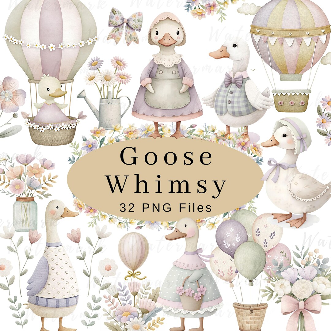 Whimsical Goose Clipart Spring Vintage Cottagecore Cute Watercolor ...