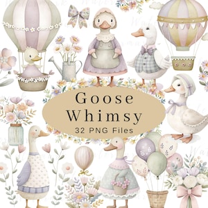 Skurril Gans Clipart Frühling Vintage Cottagecore niedlich Aquarell kommerzielle Nutzung Geburtstagsparty Baby Shower Wildblumen Ballon PNG Digital