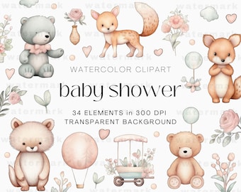 Boho Baby Shower Clipart, Watercolor Clipart, Nursery Decor PNG Clipart, Boho Watercolor, Instant Download, Cute Nursery Graphics