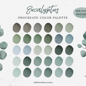 Green Procreate Color Palette Eucalyptus Color Scheme Watercolor Blue Procreate Bundle Illustration Art Green Color Pack