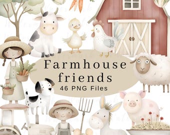 Süßer Bauernhof Clipart, Aquarell Bauernhofleben, Aquarell Süßer Bauernhof Clipart, Cottage Clipart, Tiere auf dem Bauernhof, Süßes Schwein Clipart, Tiere Bauernhof Clipart