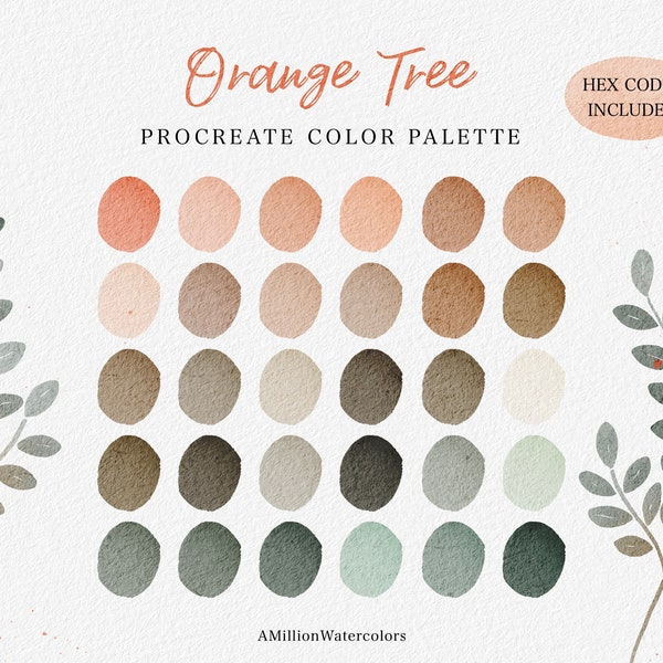 Green Procreate Color Palette Orange Color Pack Watercolor Bundle Procreate Palette iPad Illustration Download Beige Colors Floral