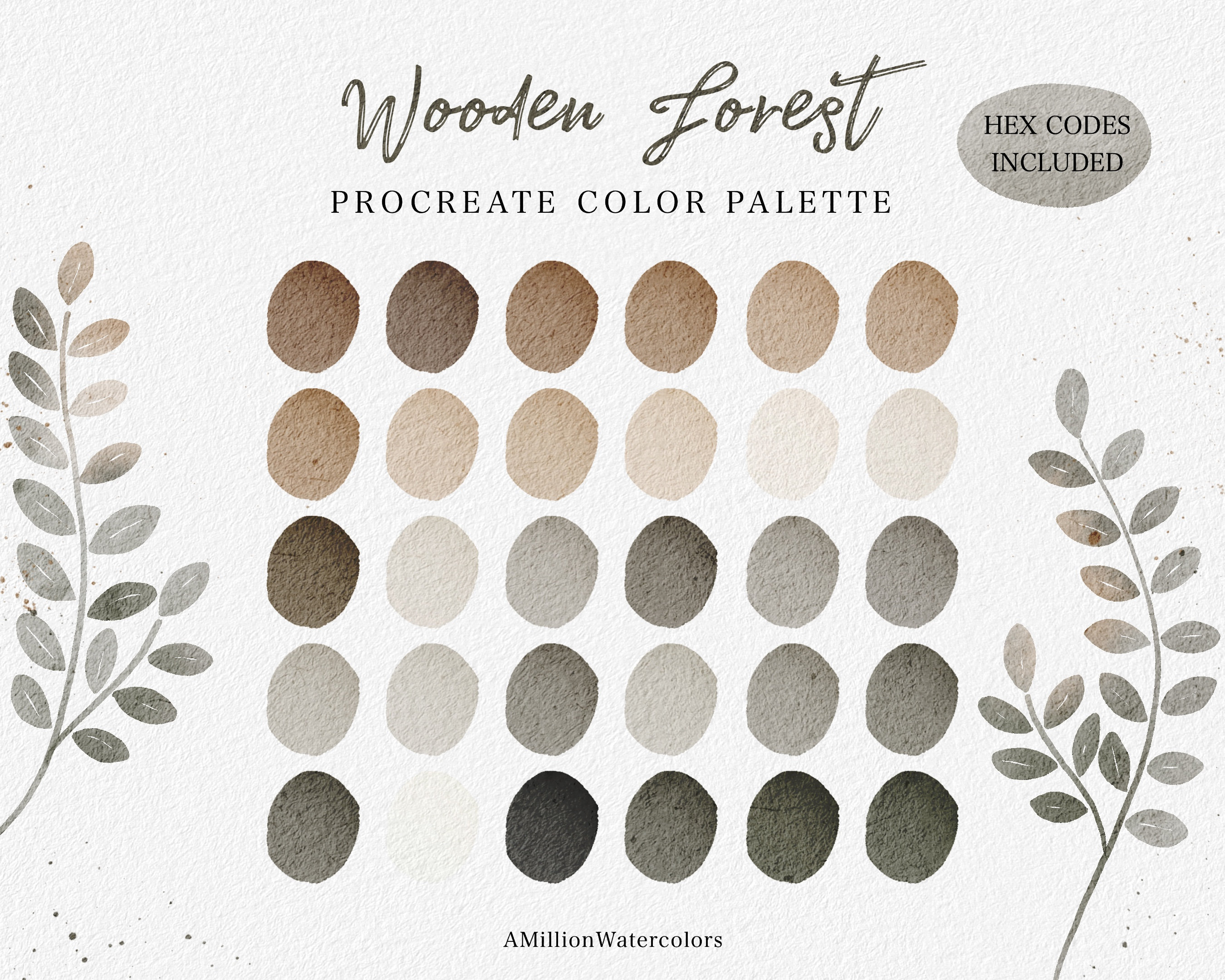 Wooden Forest Procreate Color Palette Green Brown Boho Color Scheme ...