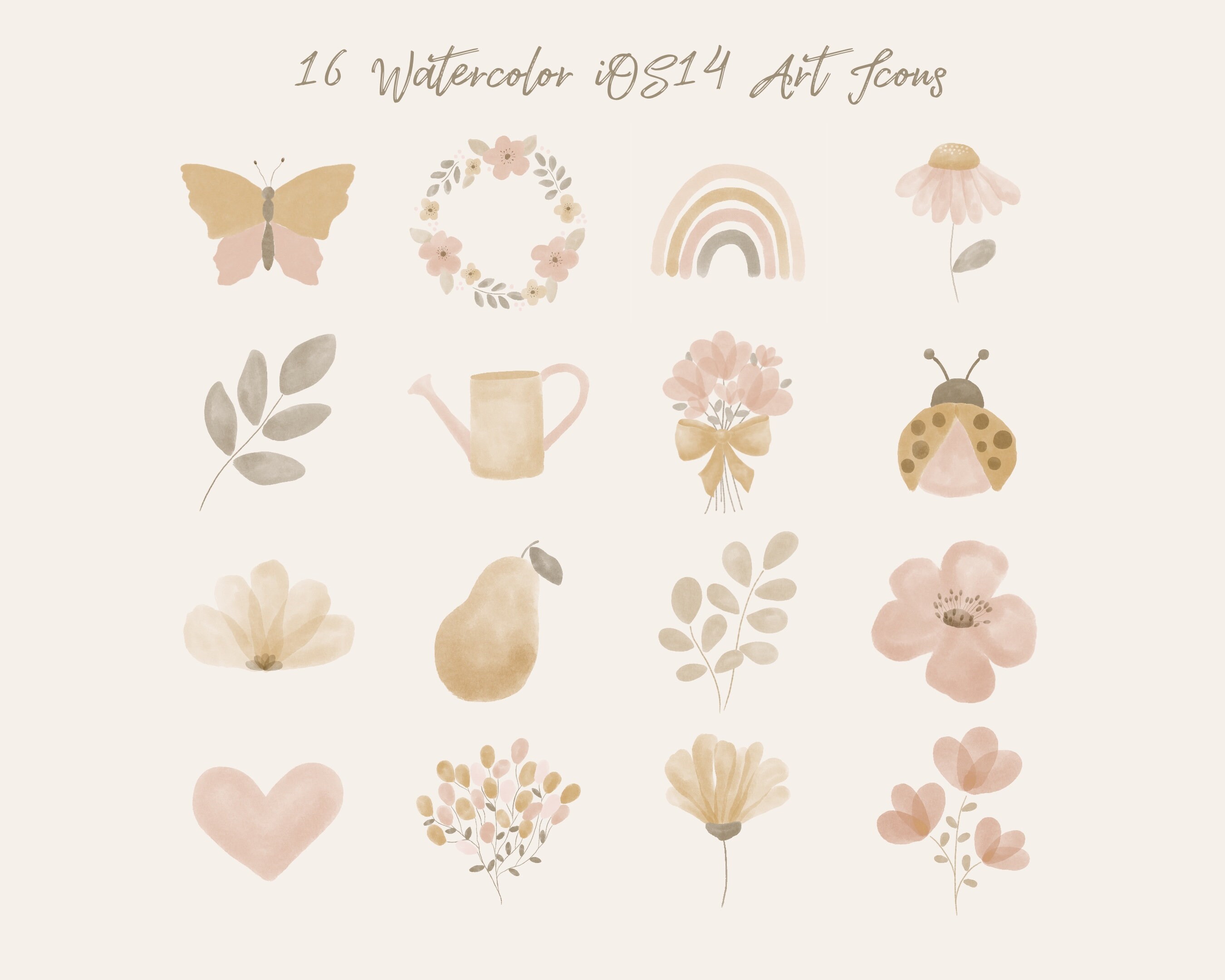 32 Ios Floral Art App Icons, Watercolor Foliage App Icons, Ios14 ...