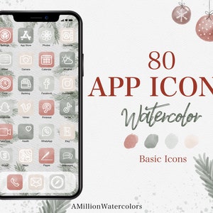 iOS14 Christmas App Icons, iOS14 Watercolor App Icons, Christmas App Icon Bundle, iPhone Christmas Icon Package, Christmas App Icons iPhone