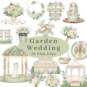 Tuin bruiloft clipart, witte bruiloft, DIY bruiloft, digitale png-bestanden, aquarel clipart, bruiloft illustratie, huwelijk DIY-uitnodiging