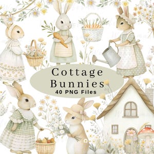 Akwarela Wielkanoc Clipart Kraj Wielkanocny Króliczek Wiosna clipart Vintage Króliczek Clipart Uroczy Wielkanoc Cottagecore Komercyjny Baby Shower PNG