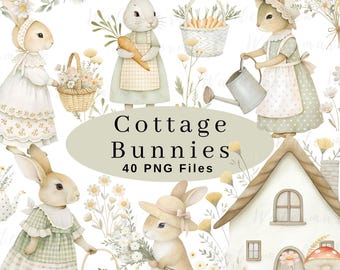 Watercolor Easter Clipart Country Easter Bunny Spring clipart Vintage Bunny Clipart Cute Easter Cottagecore Commercial Baby Shower PNG