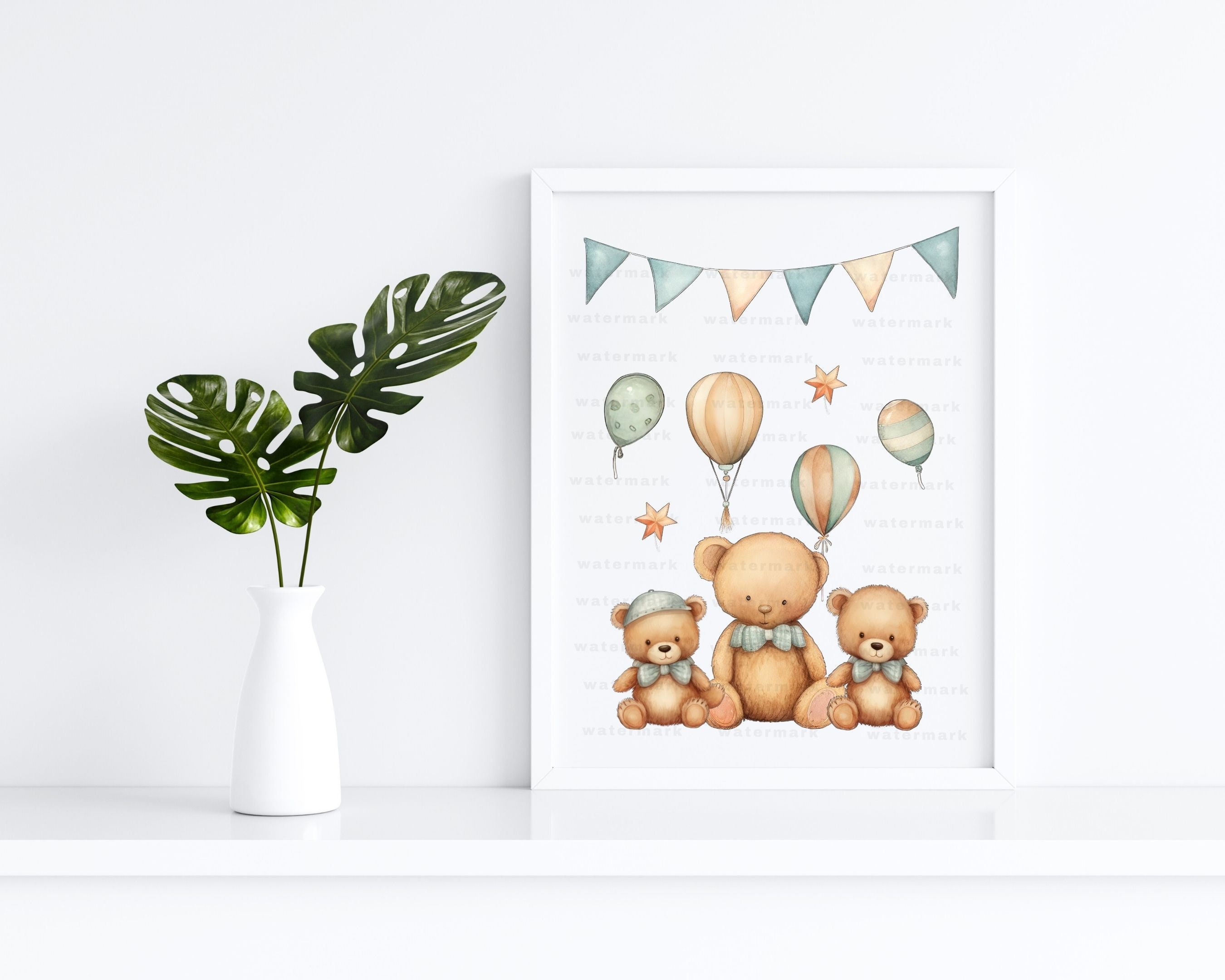 Boho Teddy Bear Watercolor Clipart Baby Shower Baby Monthly Clip Arts ...