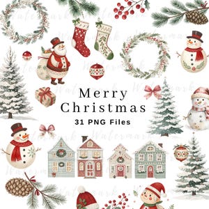 Vrolijk kerstfeest, winter clipart, kerst aquarel illustraties, kerst clipart, kerst png, clipart commercieel gebruik, clip art bundel