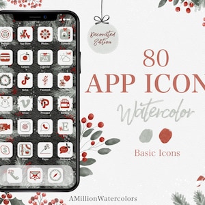 iOS14 Decorated Christmas App Icons, iOS14 Watercolor App Icons, iOS14 App Icons, Christmas Aesthetic App Icons, Christmas App Icons iPhone