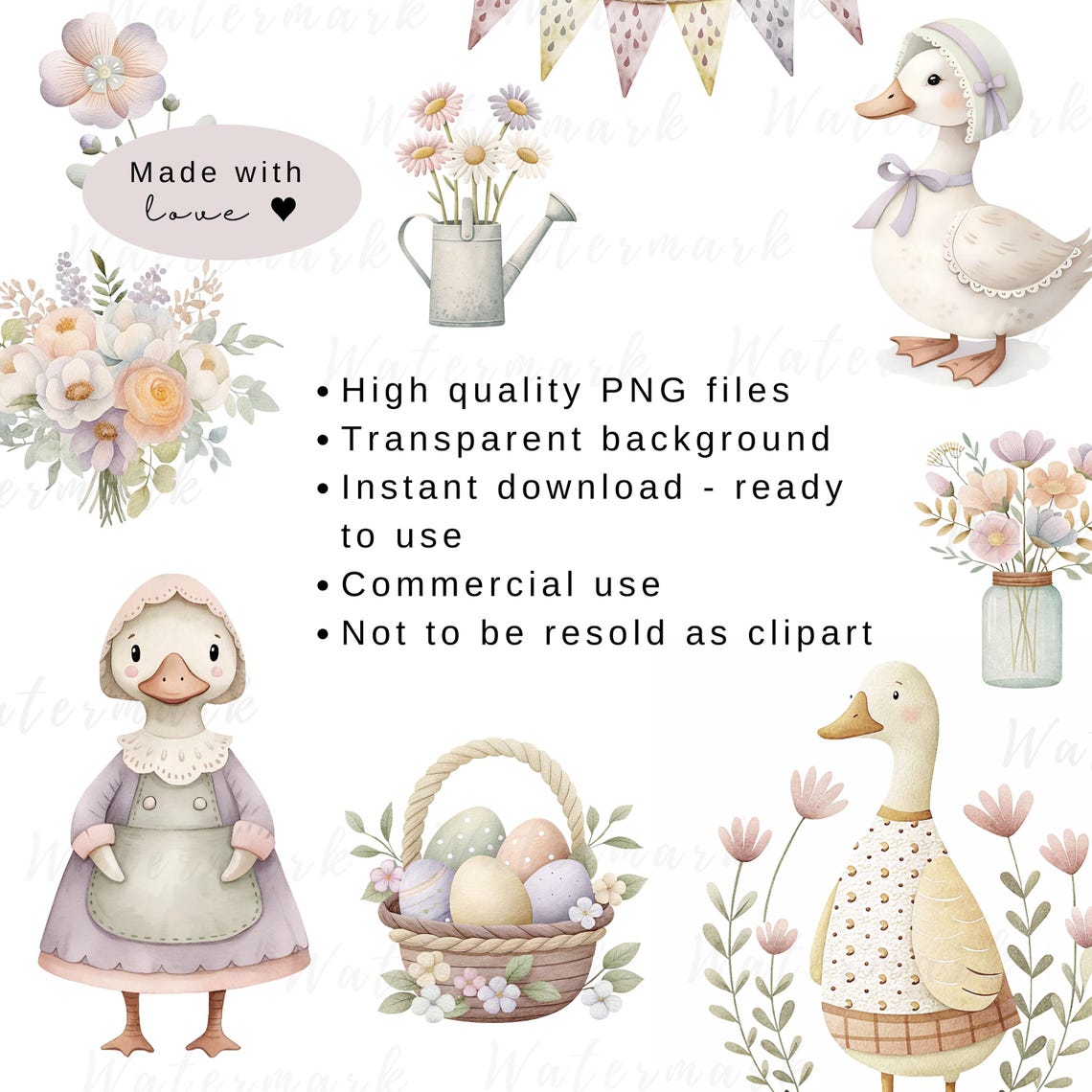 Whimsical Goose Clipart Spring Vintage Cottagecore Cute Watercolor ...