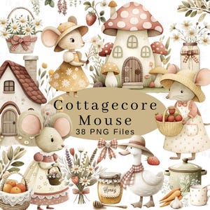 Cottage aquarelle Clipart Cottagecore Clip Art printemps mignon ferme rustique vintage PNG en téléchargement numérique usage commercial animaux pépinière enfants