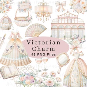 Viktorianische Pastell Aquarell Clipart, Bridgerton Clipart, Regency Romanze Clipart, Vintage Ästhetik PNG, Kleid Clip Art, Pastel Mansion PNG