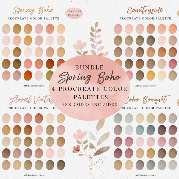 Procreate Farbpalette Frühling Boho Pink Grün Gelb Farben iPad Illustration Procreate Swatches