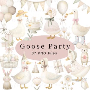 Silly Goose clipart lente vintage Cottagecore grillig schattig aquarel commercieel gebruik verjaardagsfeestje babyshower wilde bloemen ballonnen png