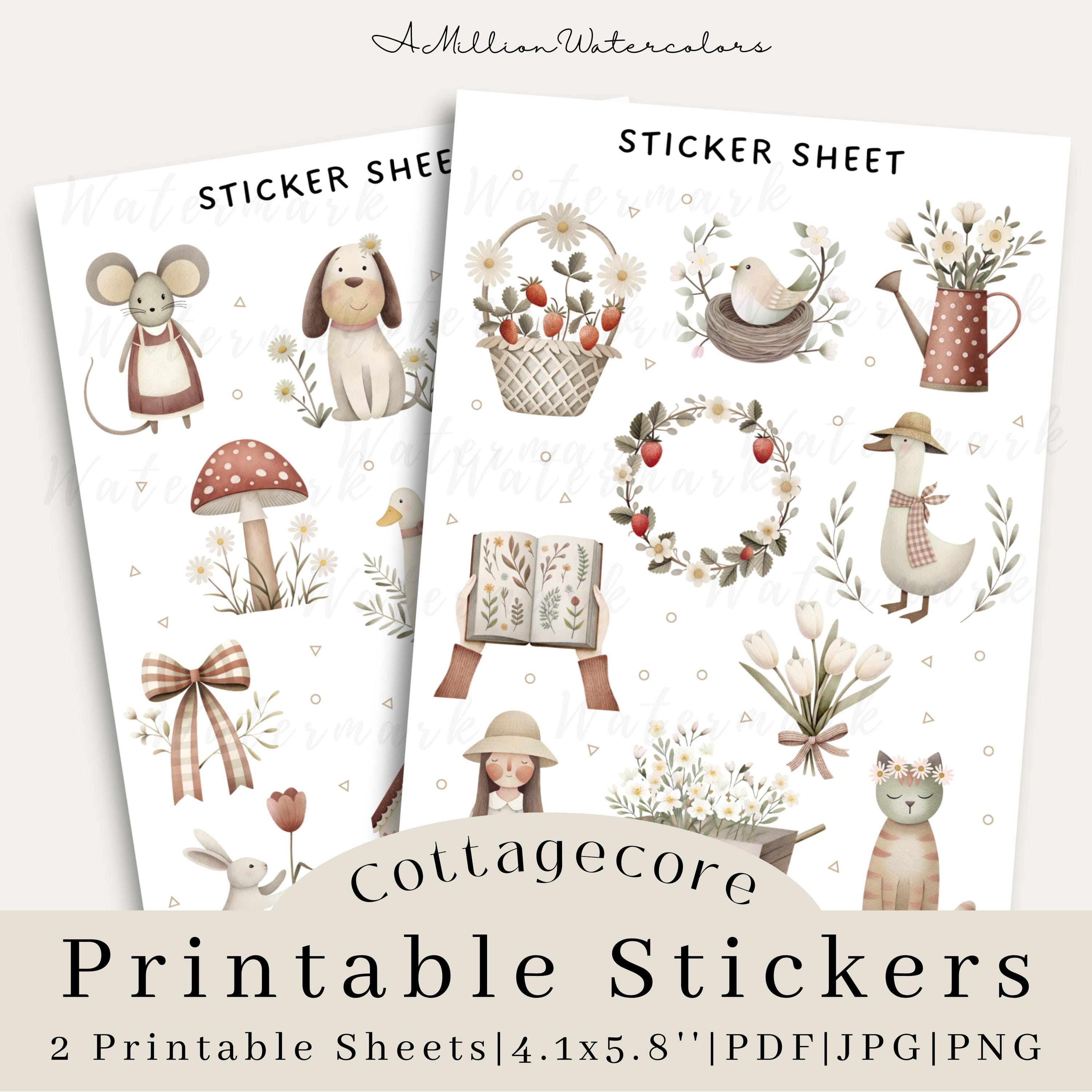 Watercolor Cottagecore Clipart Rustic Planner Stickers Digital Printable Sticker Sheet Journal Happy Planner Erin Condren Weekly PNG Print