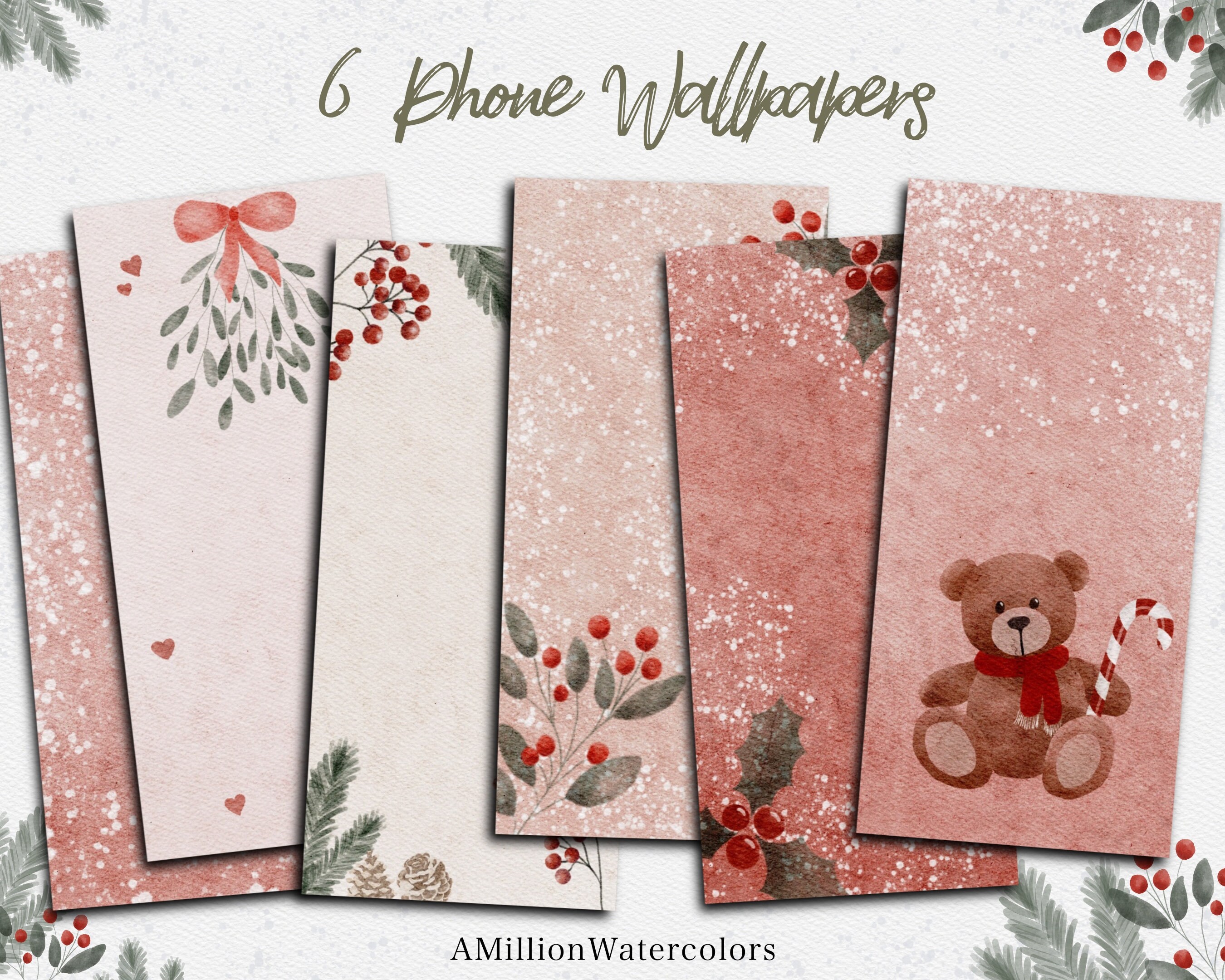 Kerst wallpapers telefoon aquarel Wallpaper Kerst thema - Etsy Nederland