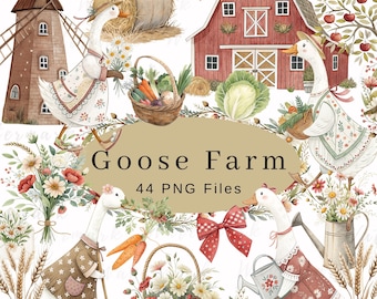 Silly Goose Clipart Spring Cute Cottagecore Farm Geese Graphics Watercolor Commercial Birthday Party Baby Shower Farmhouse PNG Transparent