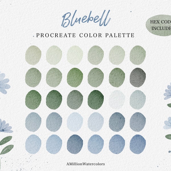 Blue Procreate Color Palette Watercolor Procreate Palette Download Blue Shades Green Colors iPad Illustration Procreate Swatches