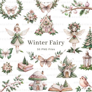 Clipart de Navidad, Clipart de hadas de invierno, clipart de invierno, clipart PNG de Navidad, clipart de uso comercial, navidad acogedora, clipart de paquete