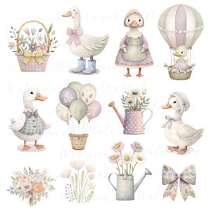 Whimsical Goose Clipart Spring Vintage Cottagecore Cute Watercolor ...