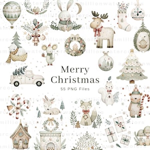 Handdrawn Christmas Clipart, Christmas Watercolor Clipart, Christmas PNG, clipart commercial use, Whimsical Christmas, Winter Clipart Bundle
