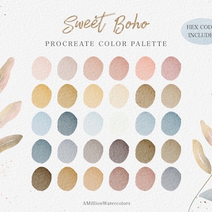 Boho Procreate Color Palette Floral Pink Brown Blue Color Bundle Vintage Flower Watercolor Procreate Art Swatches iPad Illustration