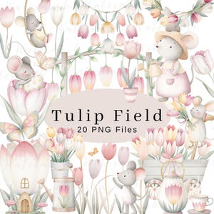 Flower Garden Clipart Spring Vintage Mouse Cottagecore Whimsical Cute Watercolor Commercial Use Birthday Party Baby Wildflower Balloons PNG