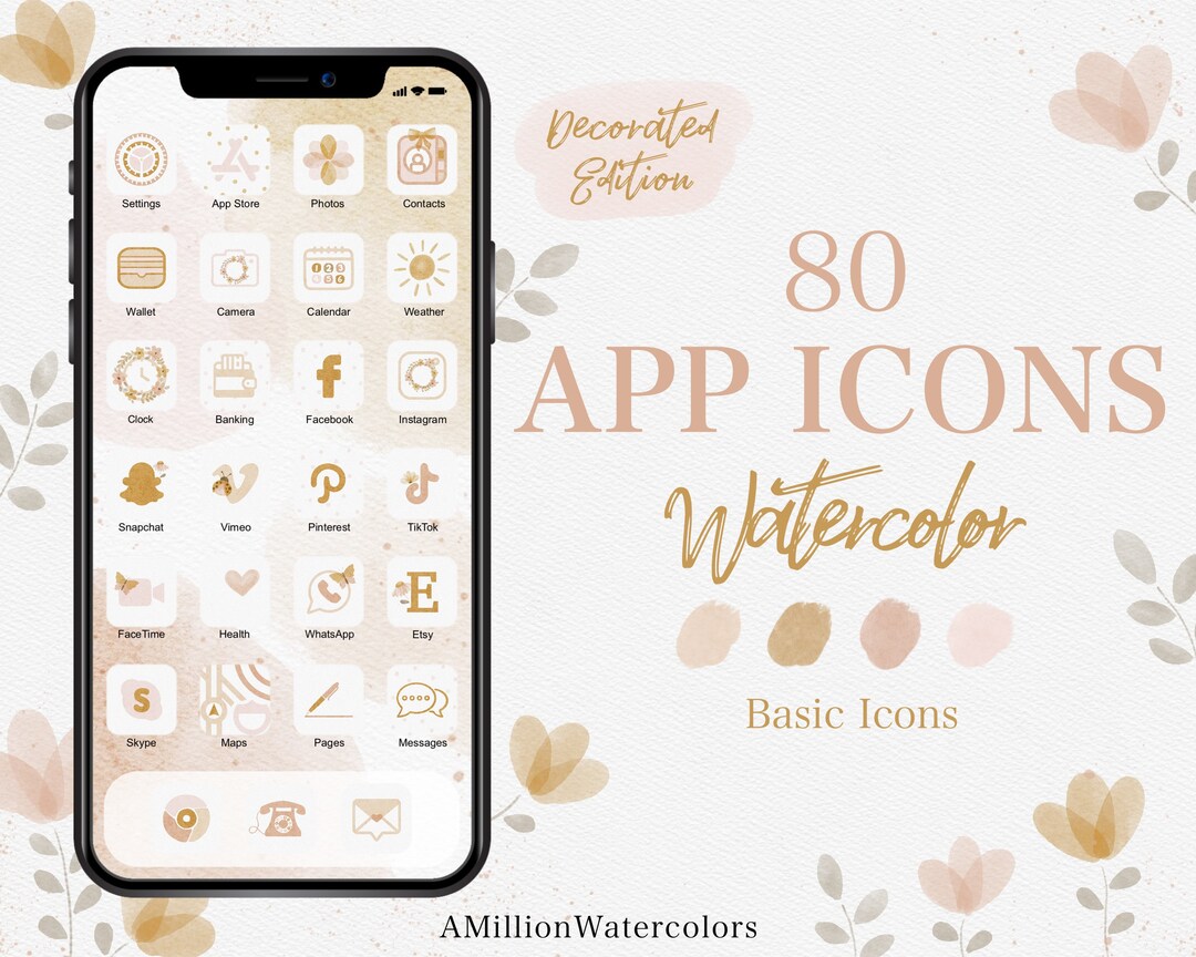 Ios14 Watercolor Floral App Icons Spring App Icon Bundle iPhone Boho ...