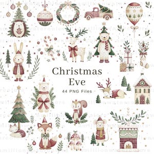 Handdrawn Christmas Clipart, Christmas Watercolor Clipart, Christmas PNG, clipart commercial use, Whimsical Christmas, Winter Clipart Bundle