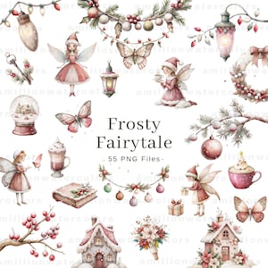 Frosty Christmas Clipart, Christmas Watercolor Clip Art, Christmas PNG, clipart commercial use, Snow Christmas, Winter Clip art Bundle