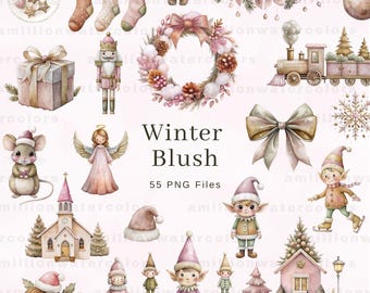 Winter Clipart, Christmas Watercolor Clip Art, christmas clipart, Christmas PNG, clipart commercial use, Snow Christmas, Clip art Bundle
