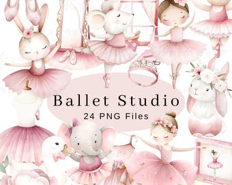 Ballet Studio Clipart Spring Vintage Nursery Pink Whimsical Cute Watercolor Commercial Use Birthday Party Baby Shower Balloons PNG