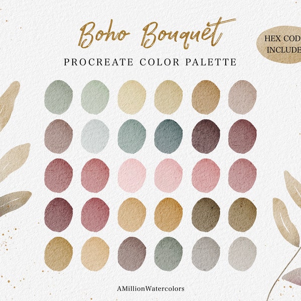 Boho Procreate Color Palette Swatches Palette Coffee Pink Green Yellow Color Palette Procreate Art iPad Illustration