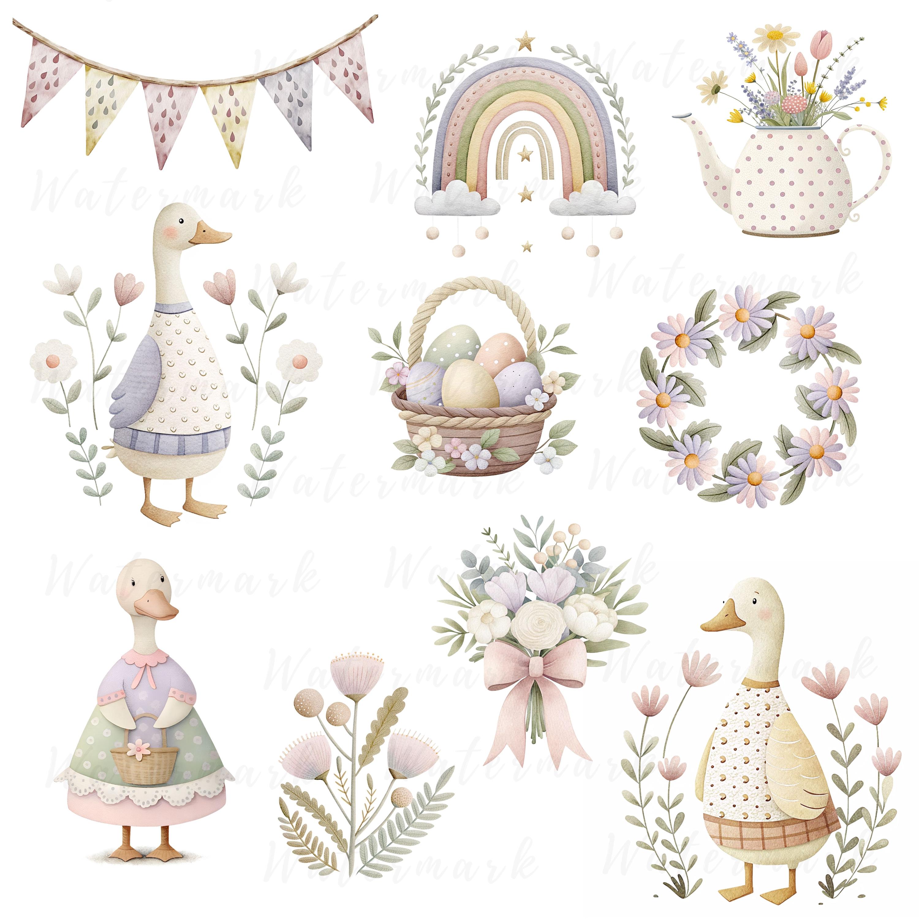 Whimsical Goose Clipart Spring Vintage Cottagecore Cute Watercolor ...