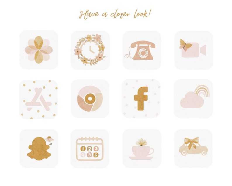 Ios14 Watercolor Floral App Icons Spring App Icon Bundle iPhone Boho ...