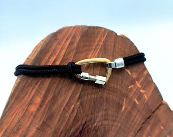 18-karat gold and sterling silver climbing carabiner bracelet. Climbing jewelry