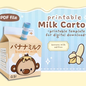Cute Banana Milk Carton Papercraft DIY Template Monkey