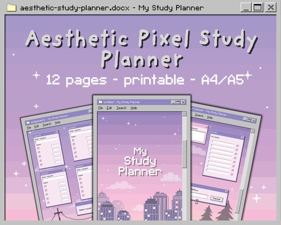 aesthetic pixel study planner printable a4 for school and etsy