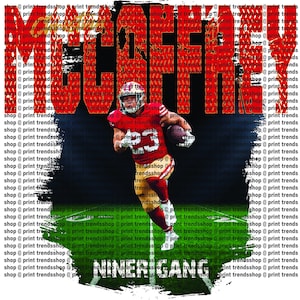 Imagen digital de Christian McCaffrey para TODOS los productos imprimibles (DTG, DTF, sublimación, etc.) (camisetas, tazas, almohadas, carteles, etc.)