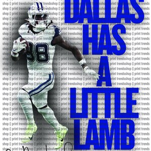 May include: Image features a football player in a Dallas Cowboys uniform, with the text "DALLAS HAS A LITTLE LAMB" in blue. The player is running with the football, and the number 88 is visible.